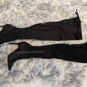 Aldo Black Suede Thigh High Boot Heels